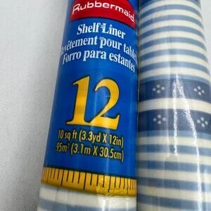 2 Rubbermaid Self Adhesive Shelf Liner Contact Paper Blue White Windsor Stripe